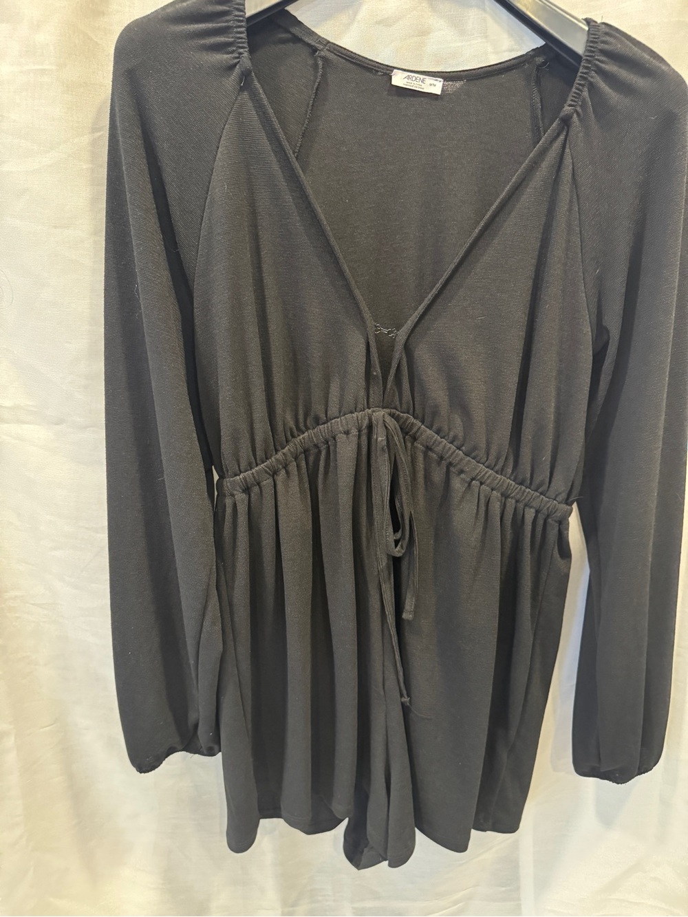 Ardene Black Long-Sleeve V-Neck Drawstring shorts Romper
